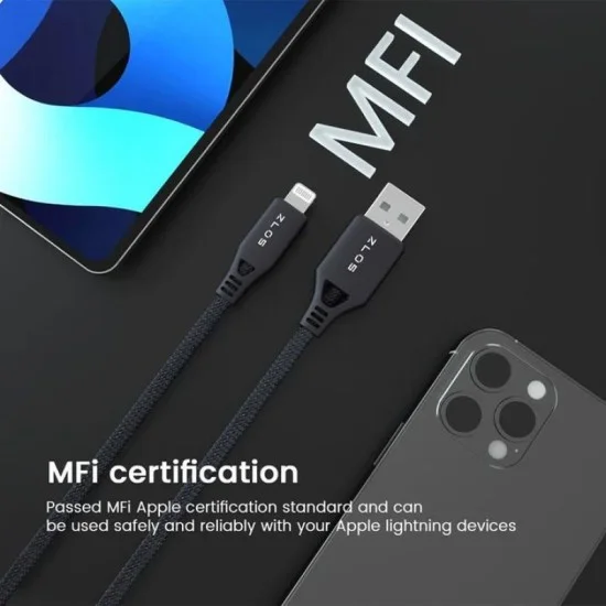 Zlos USB-A to Lightning Cable Leather Strap Included - Black